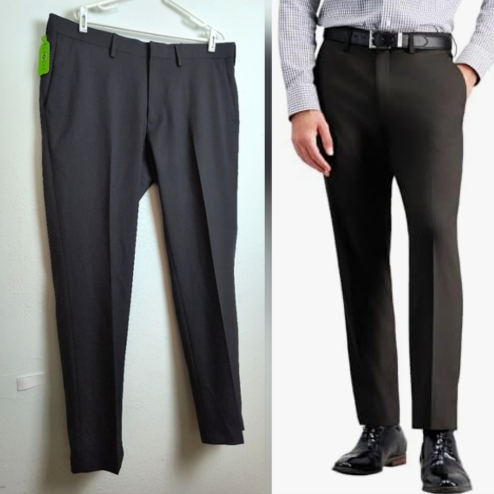 HAGGAR 38WxL30 Dress Pants Slim Fit Flat Front Dark Grey